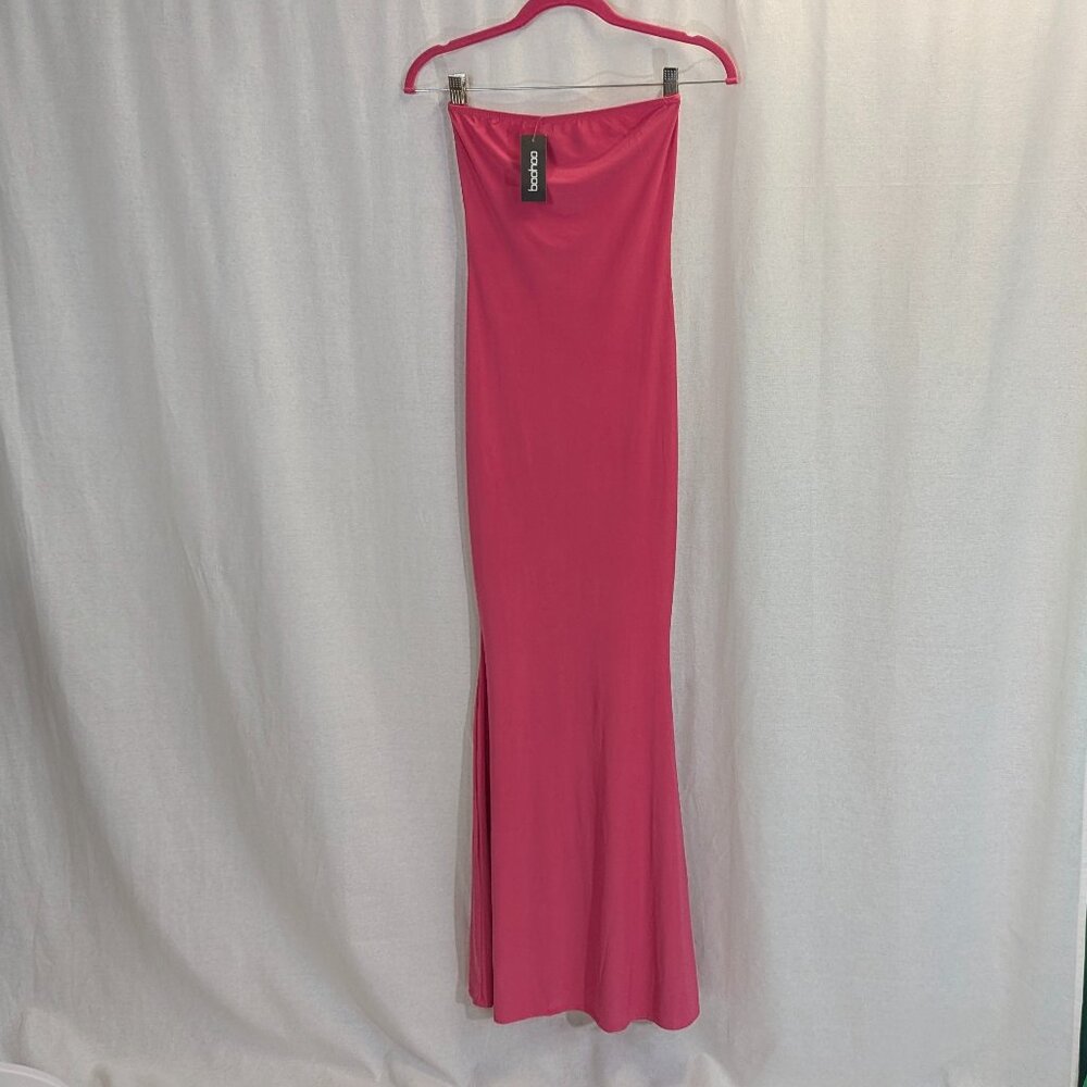 NWT Boohoo Bandeau Slinky Midaxi Dress Size 4 Hot Pink